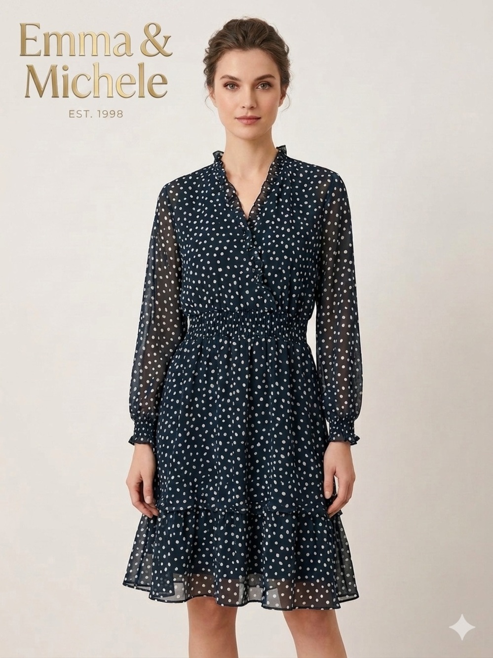 Emma & Michele Polka Dot Ruffle Tiered Dress Forest Green Size Petite Large